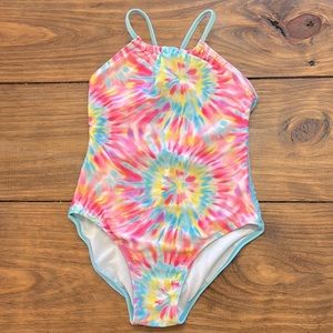 Girls Cat & Jack rainbow swirls tie dye swimsuit XL (14)